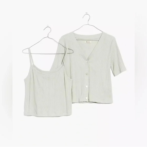 Madewell Pointelle Cardigan Twin Set in Ashen Sage Size XXS NF467 - Picture 3 of 5